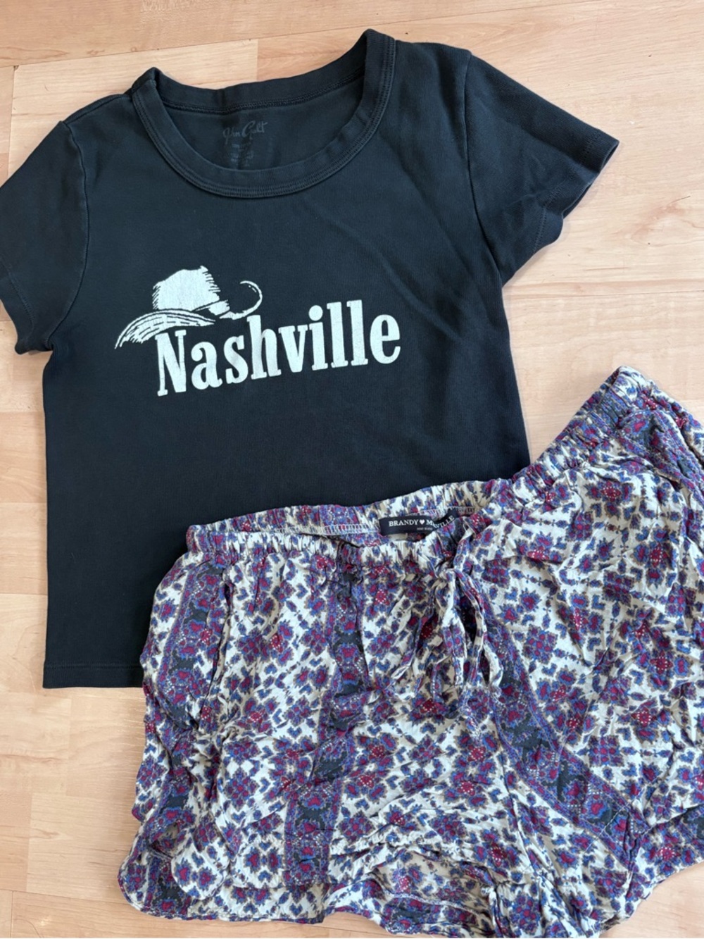 Brandy Melville Black Nashville Graphic Tee & lounge shorts